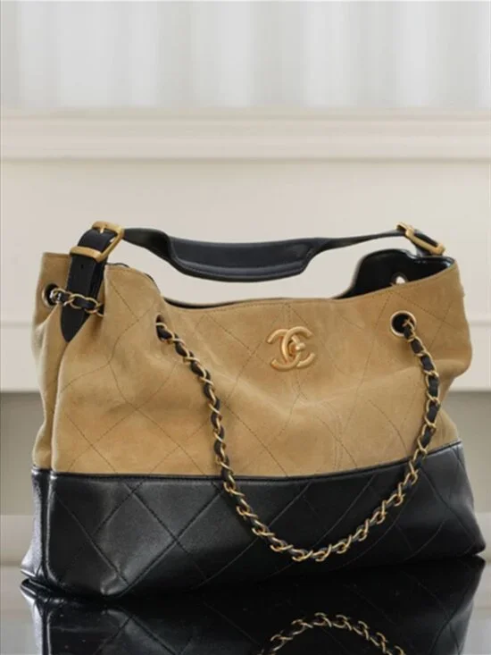 Chanel Two-Tone Suede & Leather Hobo Tote - Picture 1 of 7